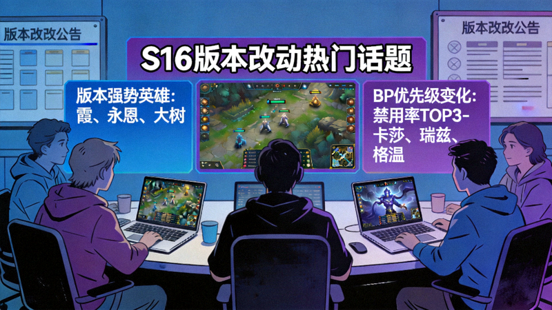 S16版本改动热门话题配图，英雄联盟竞猜社区讨论版本强势英雄与BP优先级变化的画面