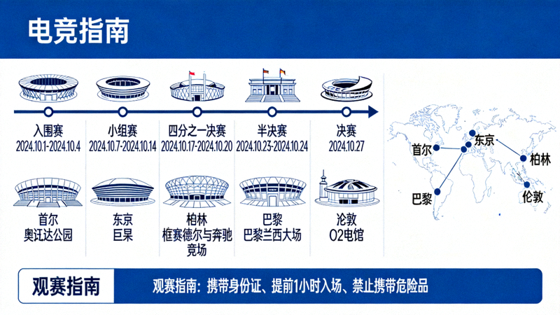 S16赛程与观赛指南配图，全球总决赛各阶段时间轴与场馆分布示意图