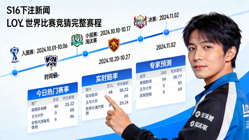 S16下注新闻配图，LOL世界赛竞猜完整赛程时间轴与英雄联盟竞猜大厅资讯看板界面